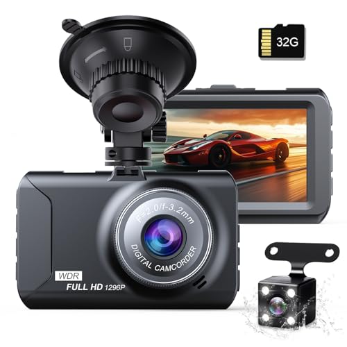 TORAKIND 小型 ドライブレコーダー 前後2カメラ 車載 ドラレコ 小型ドラレコ 1296P 使用しているのはSONY製イメージセンサー 3インチ液晶画面 HD画質 32gbカード付き 170度超広角 前後カメラ HDR/WDR画像補正技術 上書き録画 常時録画 動体検知 夜間撮影 エンジン連動